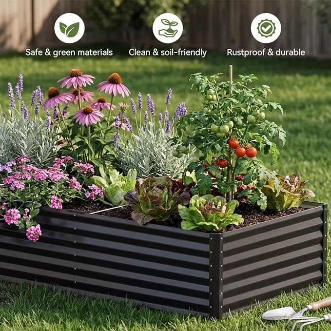 COMHOMA Galvanized Raised Garden Bed,Large Metal Planter Box for Outdoor Vegetables,Corrugated Steel Herbed Plants Container,Extra Deep Gardeners Kits with Open Bottom (1, 6x3x2FT)