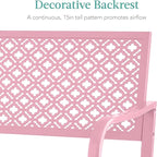 Best Choice Products Outdoor Bench 2-Person Metal Steel Benches Furniture for Garden, Patio, Porch, Entryway w/Geometric Backrest, 790lb Capacity - Pink