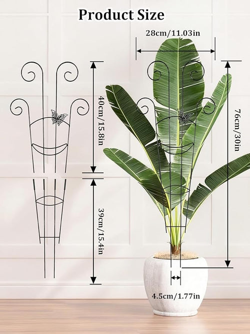 2 Pcs Tall Trellis for Potted Plants, 30'' Expandable Butterfly Shape Garden Trellis for Climbing Plants Indoor, Plant Pothos Climber Support for Monstera, Ivy, Hoya, Vine (Black)