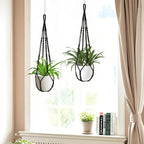Macrame Plant Hanger Indoor Set of 4 with 8 Hooks, Indoor Outdoor Hanging Planter for Plants Holder with Decorative Wood Beads & No Tassels, Boho Home Decor, 35 Inch Black (Pots Not Included)