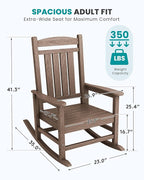 SERWALL HDPE Outdoor Rocking Chair Set of 4, Patio Rocking Chairs, All-Weather Porch Rockers for Adults, Brown