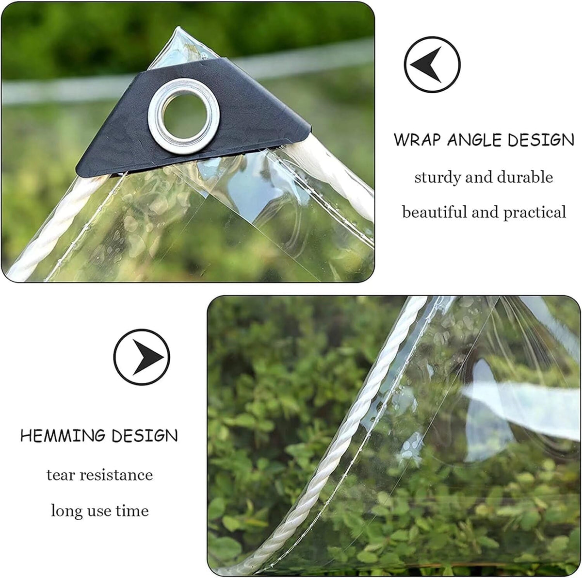 clear tarp with grommets 6x10ft 14mil transparent heavy, side view