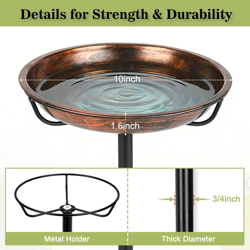 Gtongoko 10" Dia Bowl Small Metal Bird Bath for Outside Heavy Duty, 29" Height Bird Feeder Birdbaths for Outdoors, Garden Bird Bath Bowl with 5-prongs Base