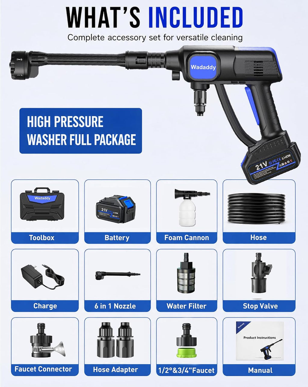 cordless washer with brushless motor for cars &, front angle view