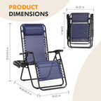 NEWBULIG Zero Gravity Chair Set of 2, Lounge Chair Folding Portable Adjustable Camping Reclining Chairs with Adjustable Pollow, Mesh Back, Cup Holder Trays Lawn Patio Chair for Pool Beach - Blue