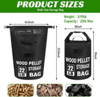 22LB Waterproof Wood Pellet Storage Containers - Dual Handles, Label Pocket | Portable 500D PVC BBQ Smoker Pellet Storage Bag, Stay Dry Grill Pellets Storage Container for Fuel, Charcoal, Wood Chips-1PCS