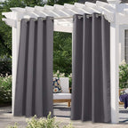 NICETOWN 108" L Outdoor Curtain for Patio Waterproof, Thermal Insulated Stainless Steel Grommet Blackout Outdoor/Indoor Curtain Privacy Protect for Landscape, 1 Panel, 52" Wide, Grey