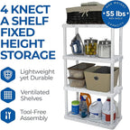 Gracious Living 3 Pack Light Duty Storage Shelves, Knect-A-Shelf 4-Shelf Ventilated Shelving Rack Organizer for Home, Garage, Basement & Laundry, White