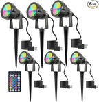 Christmas Outdoor Landscape Spotlight with Timer, 10W LED Color Changing Outdoor Spot Lights IP65 Waterproof RGB Metal Case Spotlights with Stake Stand for Yard Garden Lawn House, 6 Lights
