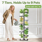 iDavosic.ly Plant Stand Indoor with Grow Light, 7-Tier Tall Metal Flower Shelf for Heavy-Duty Large Planters, Corner Orchid Display Rack for Living Room Balcony Patio Porch, Modern Black