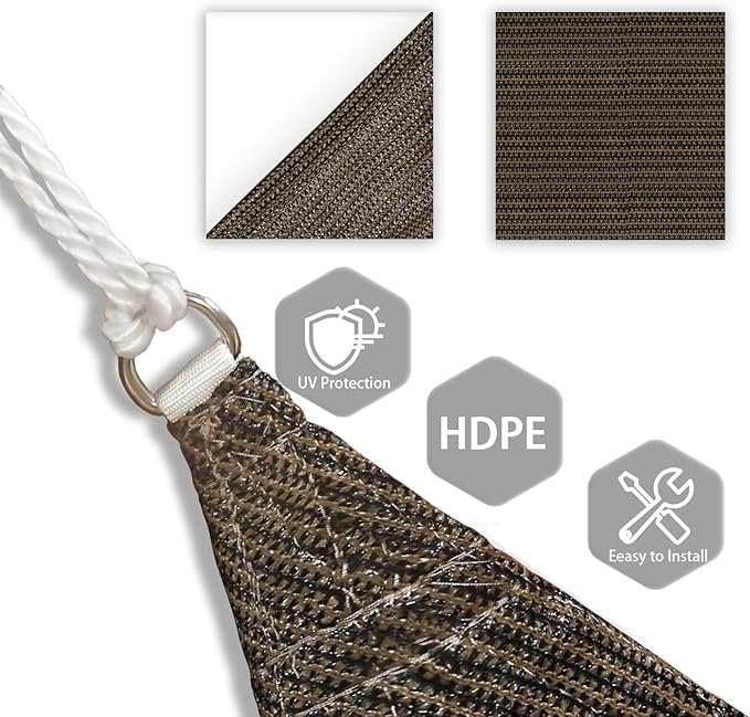 Patio Paradise 13' x 13' x 13' Sun Shade Sail Triangle Canopy Shade Cloth Fabric Sunlight Block Patio Pergola Cover HDPE Deck Awning for Outdoor Backyard Roof Shading, Brown