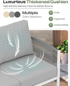 Aluminum Outdoor Patio Furniture Set with Dual-Layer Coffee Table, 5 Piece Modern Patio Conversation Sets with PE Rope, Outdoor Sectional Sofa with Thick Cushions for Balcony, Deck, White