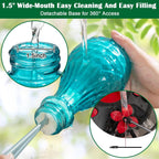 Blown Glass Hummingbird Feeder, Blue, 20 oz | Hand-blown glass hummingbird feeder for outdoor hanging, hot air balloon design, leak-proof seal, ant moat, garden decor