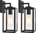 Outdoor Wall Light Fixtures, Exterior Wall Lanterns, Black, 2-Pack, 12 In | Waterproof Outside Wall Sconce for Front Porch, Garage, Patio, Anti-Rust, Tempered Glass, E26(Bulbs Not Included)