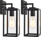 Outdoor Wall Light Fixtures, Exterior Wall Lanterns, Black, 2-Pack, 12 In | Waterproof Outside Wall Sconce for Front Porch, Garage, Patio, Anti-Rust, Tempered Glass, E26(Bulbs Not Included)