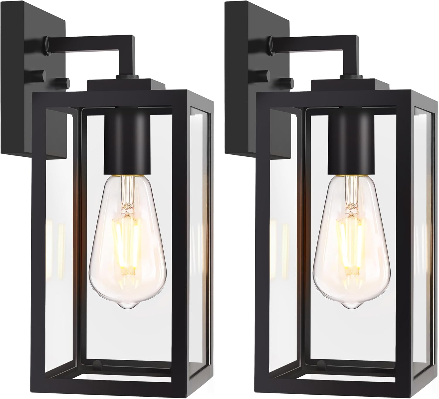 Outdoor Wall Light Fixtures, Exterior Wall Lanterns, Black, 2-Pack, 12 In | Waterproof Outside Wall Sconce for Front Porch, Garage, Patio, Anti-Rust, Tempered Glass, E26(Bulbs Not Included)