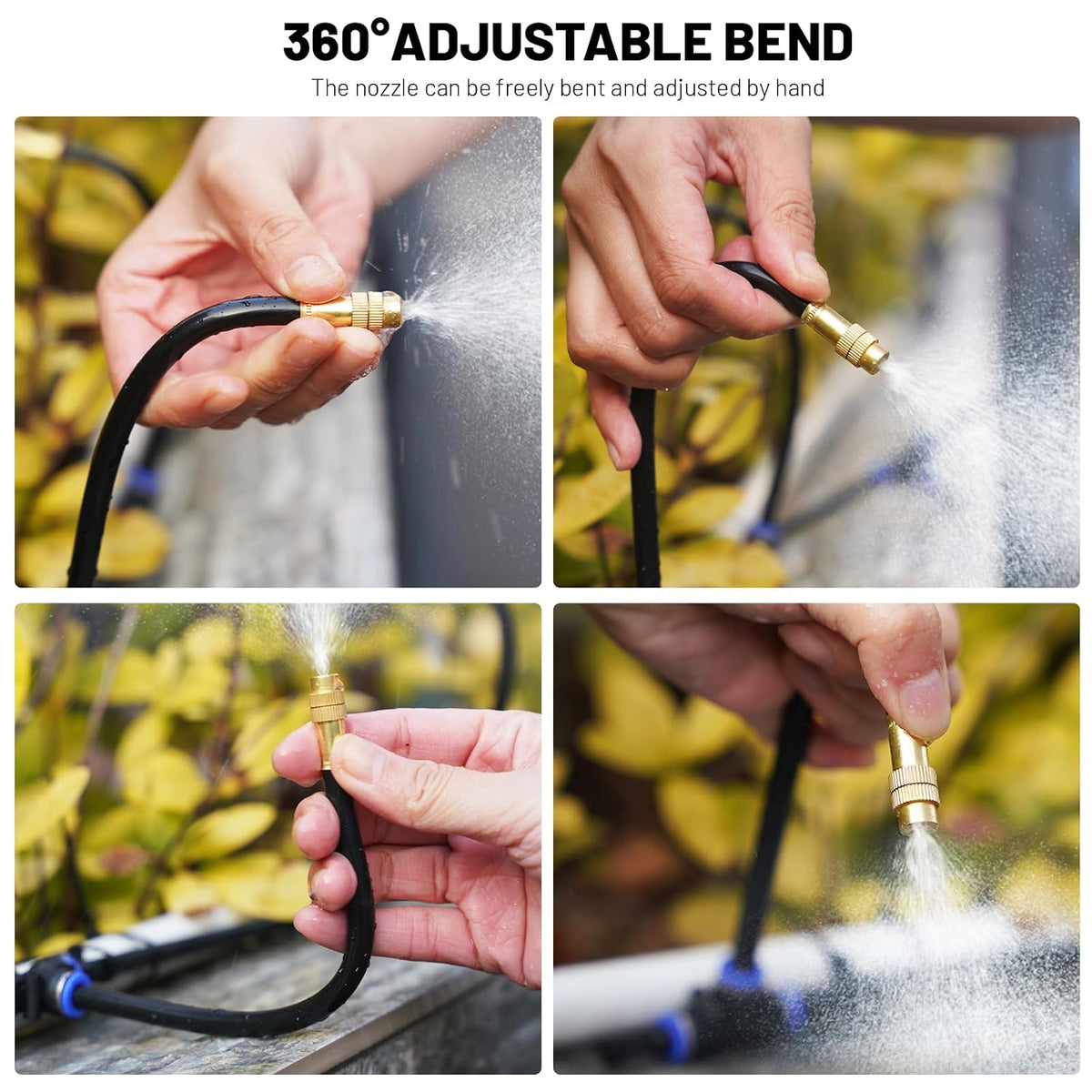 360° adjustable drip irrigation system with 16 nozzles, close-up detail