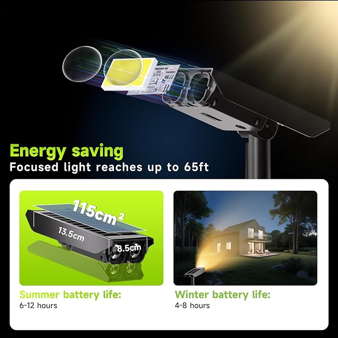 Solar Spotlights Outdoor Waterproof- 2 IN 1 Solar Spot Lights Outdoor with 2 Lighting Modes & PC Light Guide Column for Garden Yard Pathway | Warm Yellow 3000k Spotlights | IP65 Waterproof | 12 Pack