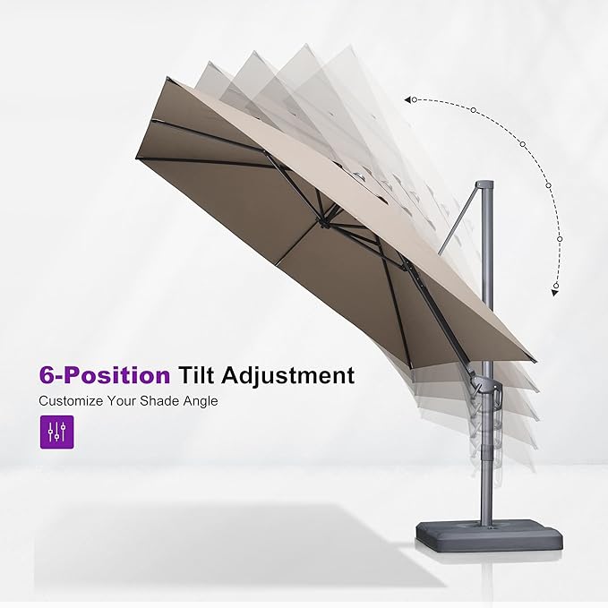 PURPLE LEAF Patio Umbrella 10' X 10' Rectangle Cantilever Umbrella Large Aluminum Outdoor Umbrellas with 360-degree Rotation & UPF40+ Premium Fabric for Deck Pool Garden Yard, Ash Mocha