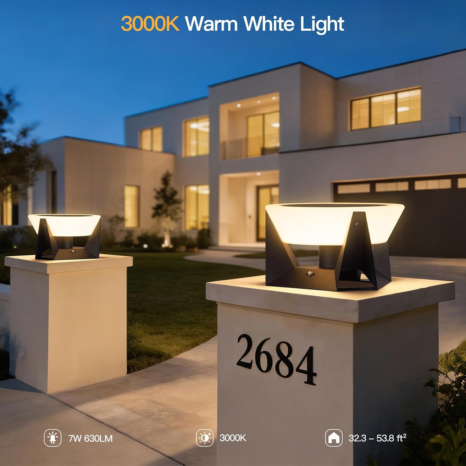MVBT Solar Post Lights Outdoor, 15" Solar Column Lights Outdoor Large | IP54 Waterproof Modern Pillar Light, 3000K LED Bulb Dusk to Dawn Column Lamp, Round Post Lighting for Patio Deck Yard Garden