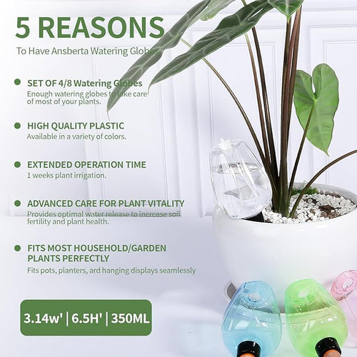 4 Pcs Plant Watering Globes Self Watering Planter Insert Plants Top Fill Water Device Plastic Water Bulbs Slow Release Terracotta for Plants, Multicolor