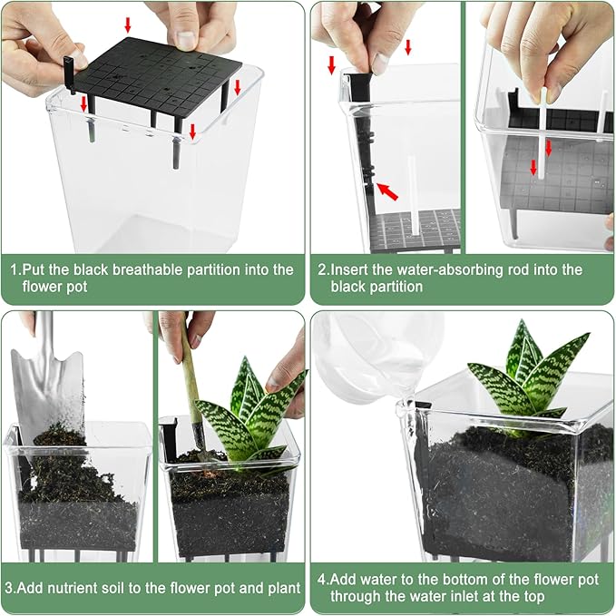 Self Watering Pots Set, 3 Pack 5 Inch for Indoor Plants, Clear Nursery Planter With Deep Reservoir for Spider Plant, Orchid, African Violet