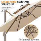 9' X 12' Cantilever Outdoor Patio Umbrellas with Base Included, Large Rectangle Umbrella Heavy Duty 360°Rotation Offset Umbrella for Garden Deck Pool Patio,Beige