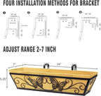 6 Pack 24 Inch Window Boxes Planter Railing Planters Box with Adjustable Brackets for Porch Deck Balcony Hanging Butterfly Decorative Flower Baskets & Non-Woven Fabric Liner for Outdoor Plants - Black