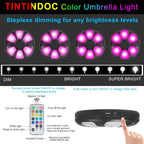 Color Umbrella Light with Remote, Outdoor/Patio Umbrella Light, Rechargeable/AA Battery, Umbrella Pole Light, 300Lumen, Stepless Dimming, for Patio Table
