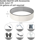 Galvanized Metal Planter Round Raised Garden Bed Kit for Gardening Outdoor，2x2x1ft Grow Garden Box Raised Flower Bed，Round Galvanized Planter Outdoor Metal Fire Pit Ring White