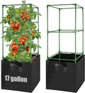 ANPHSIN Tomato Cages with 17 Gallon Grow Bags - 46'' Heavy-Duty Plant Support Cage Kit, Garden Pots with Square Plant Trellis for Flowers Vegetables Cucumber Vertical Climbing Vines, 2 Sets