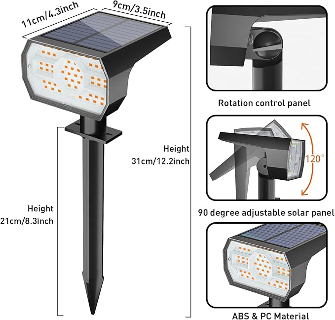 NYMPHY Solar Lights Outdoor Waterproof IP68, 56 LED 3 Lighting Modes Solar Powered Garden Yard Spot Solar Lights for Christmas Outside Landscape- 6 Pack (Warm White)