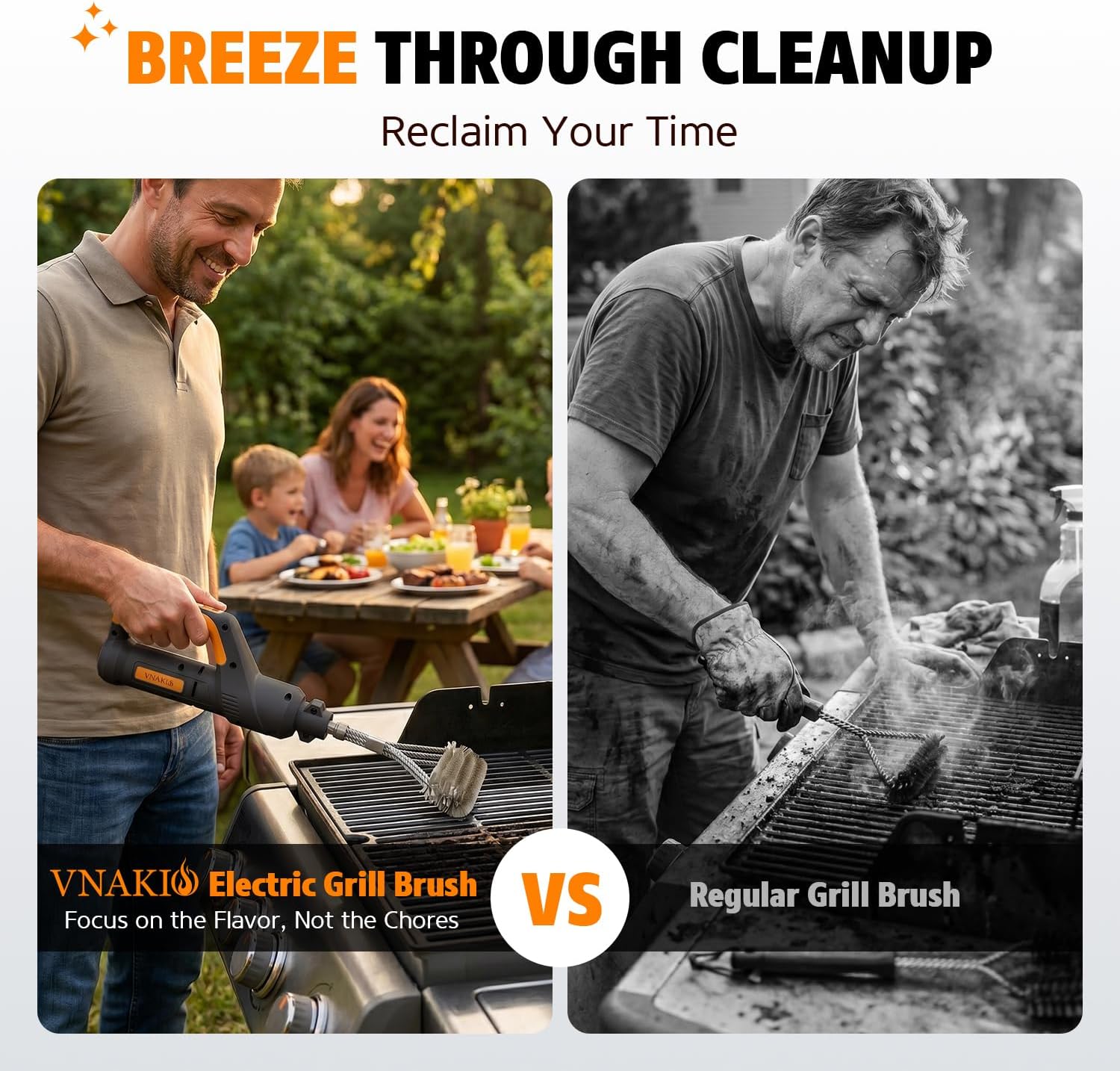 Electric Grill Brush for Outdoor Grill Rechargeable BBQ Grill Cleaner | 4 Replaceable Brush Heads, 3 Speed Modes, 940 RPM Motor, Up to 100 Minutes of Runtime, Suitable for Barbecue Grates