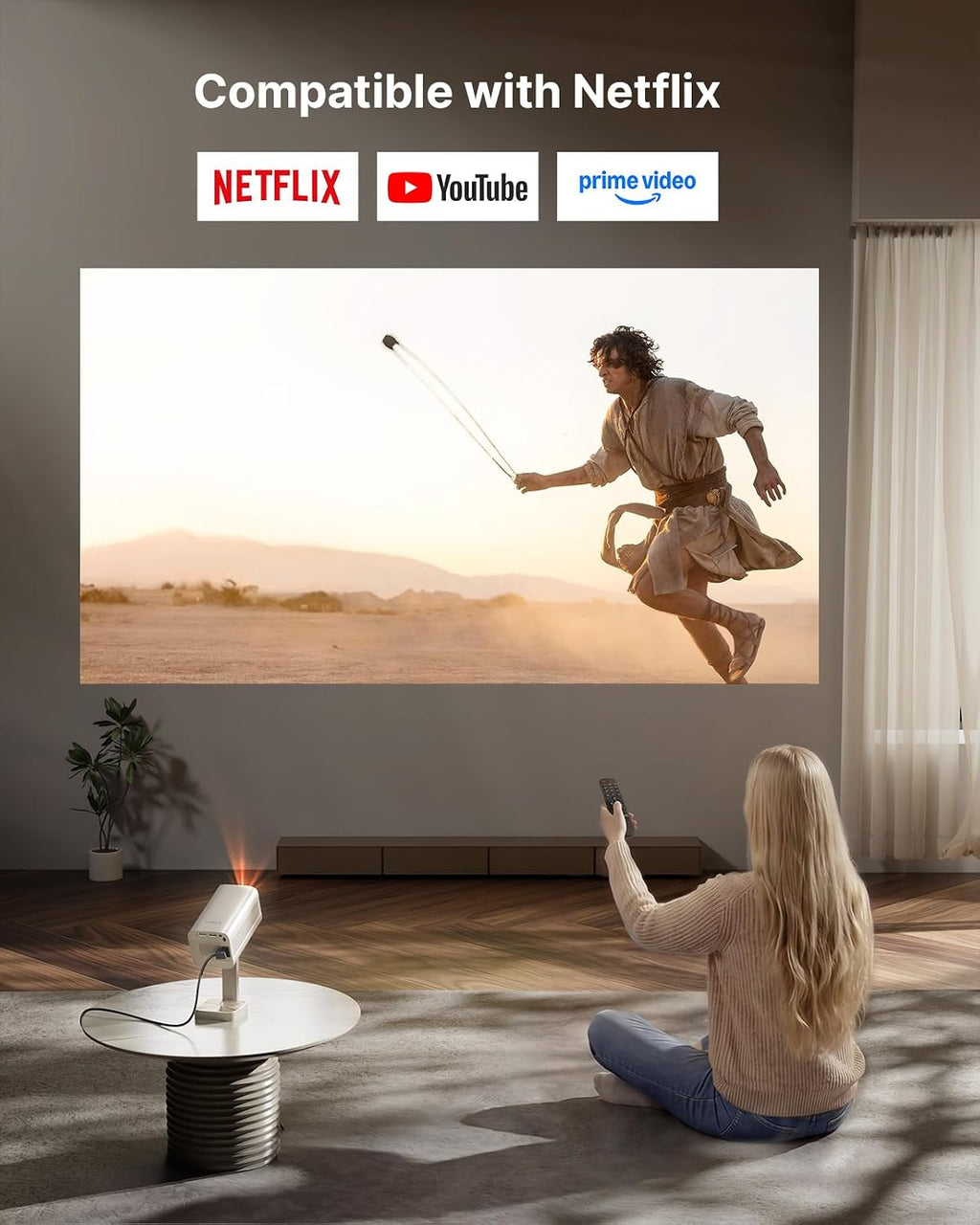 [Compatible with Netflix & TOF Real-time Focus] Mini Projector with WiFi and Bluetooth, XuanPad Gold Smart Projector 4K Support, Dolby Audio & Keystone for Home Presentation Boards, Display Booths