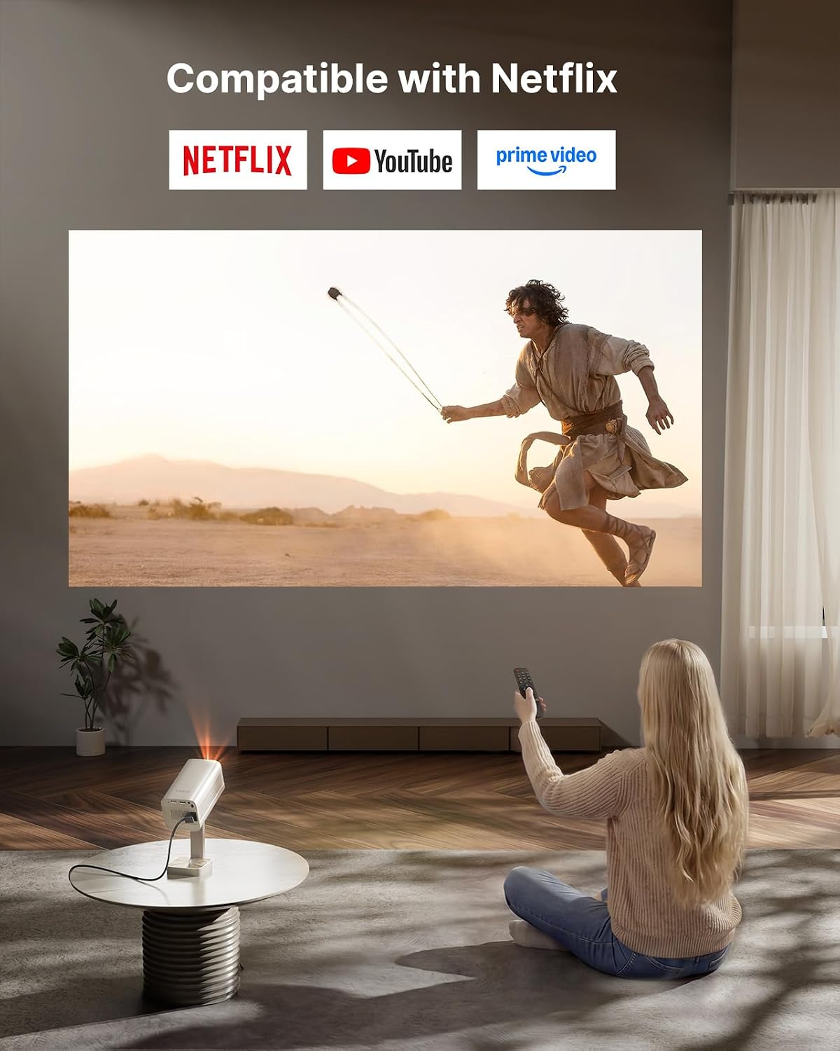 [Compatible with Netflix & TOF Real-time Focus] Mini Projector with WiFi and Bluetooth, XuanPad Gold Smart Projector 4K Support, Dolby Audio & Keystone for Home Presentation Boards, Display Booths
