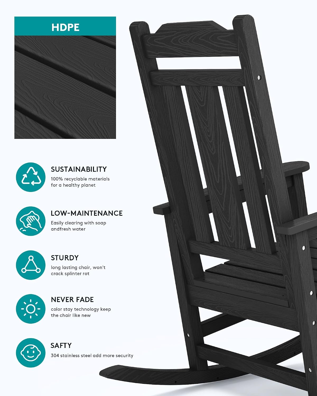 serwall oversized outdoor rocking chair, hdpe patio rocking showing dimensions
