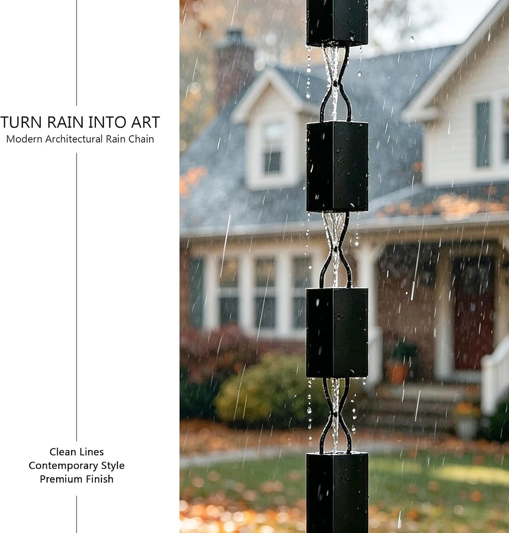 3 ft aluminum rain chain for gutters outside, close-up detail