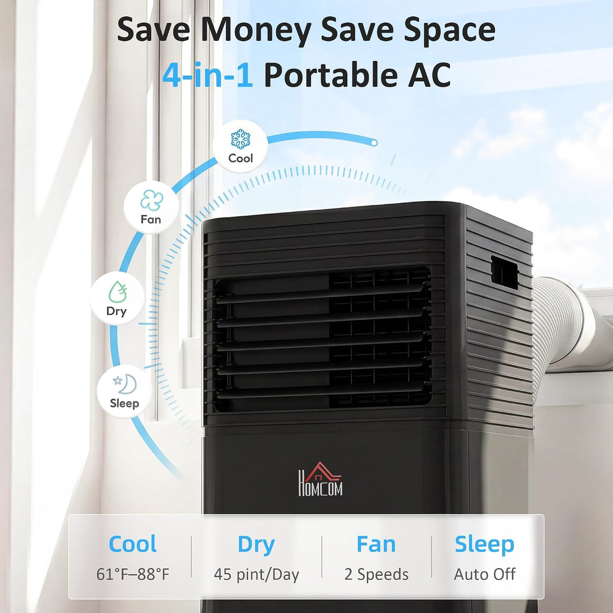 homcom 8000 btu portable air conditioner for rooms, side view