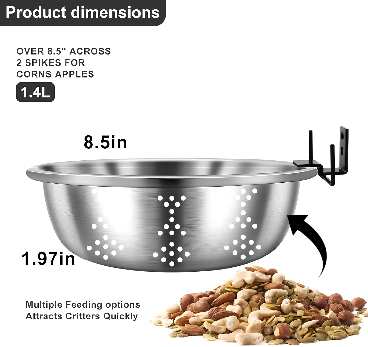 Metal Squirrel Feeders for Outside with Hanging Feeder, Durable Bowl Tree Mounted of Chipmunk Feeder, Squirrel House for Outdoor, Squirrel Food for Backyard, Corn Cob, Peanuts (8.5Inch 2-Rod)