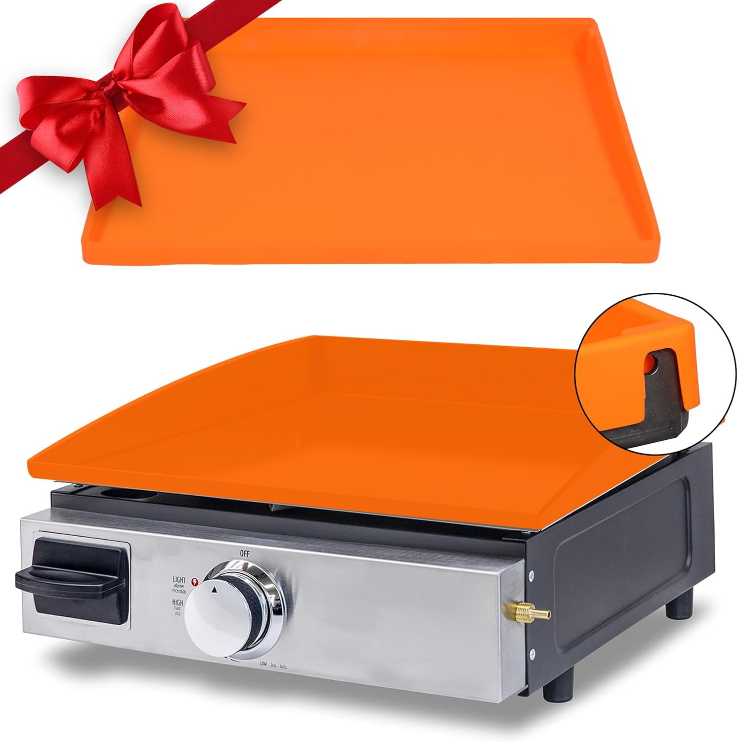 17 Inch Silicone Griddle Cover for Blackstone Griddle — Heavy Duty Food Grade BPA-Free Flat Top Grill Cover Mat, Edge-to-Edge Protection, All Seasons, Portable & Dishwasher Safe, Orange