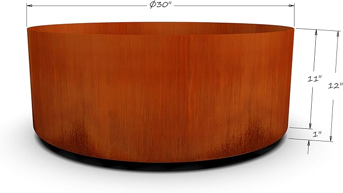 Plantercraft Corten Steel Planter - 30x12 Inch Large Round Planters for Outdoor Plants - Extra Large Outdoor Planters for Modern Patio, Deck & Landscape Design