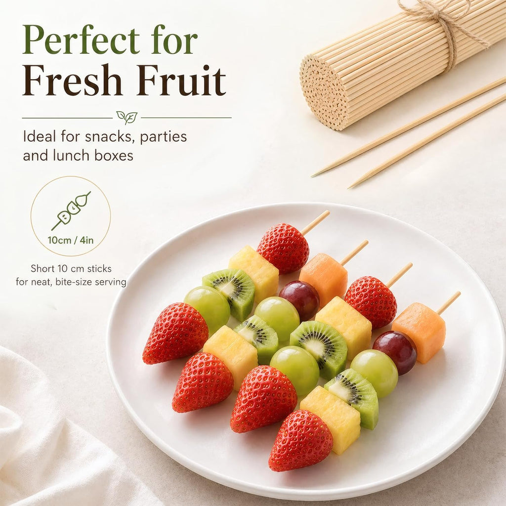 Hysagtek 400 Pcs Wood Skewers 4 Inch Bamboo Skewers - Fruit Skewer Chocolate Fountain Sticks Fondue Sticks for Appetizer, BBQ, Cocktail, Kabob, Chocolate Fountain, Barbecue, Party (10cm/4in)