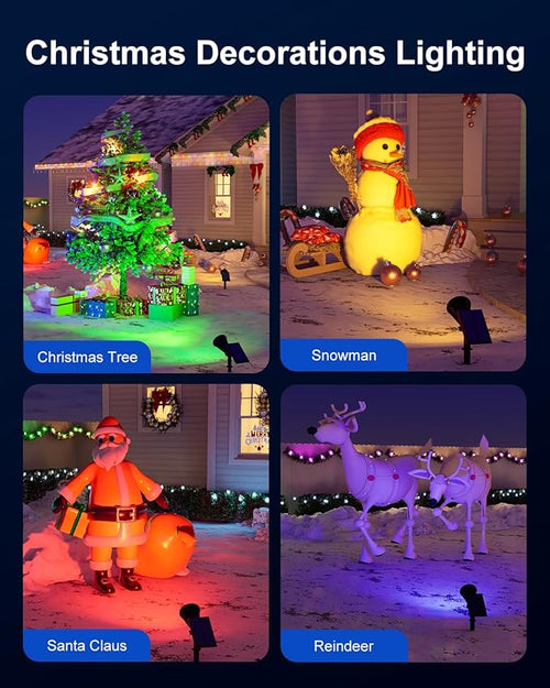4 Pack Color Change Solar Spotlights Outdoor for Christmas Decorations, Tree, Snowman, Santa Claus, Elk Statue, Waterproof RGB Lanscape Spot Lights Uplighting for Outside House Wall, Yard, Garden