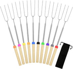 10 Pack Smores Sticks, 32 Inch Marshmallow Roasting Sticks for Fire Pit | Extendable Roasting Skewers with Bag. Hot Dog Fork. Smores Kit for Campfire Camping Essentials. 304 Stainless Steel.