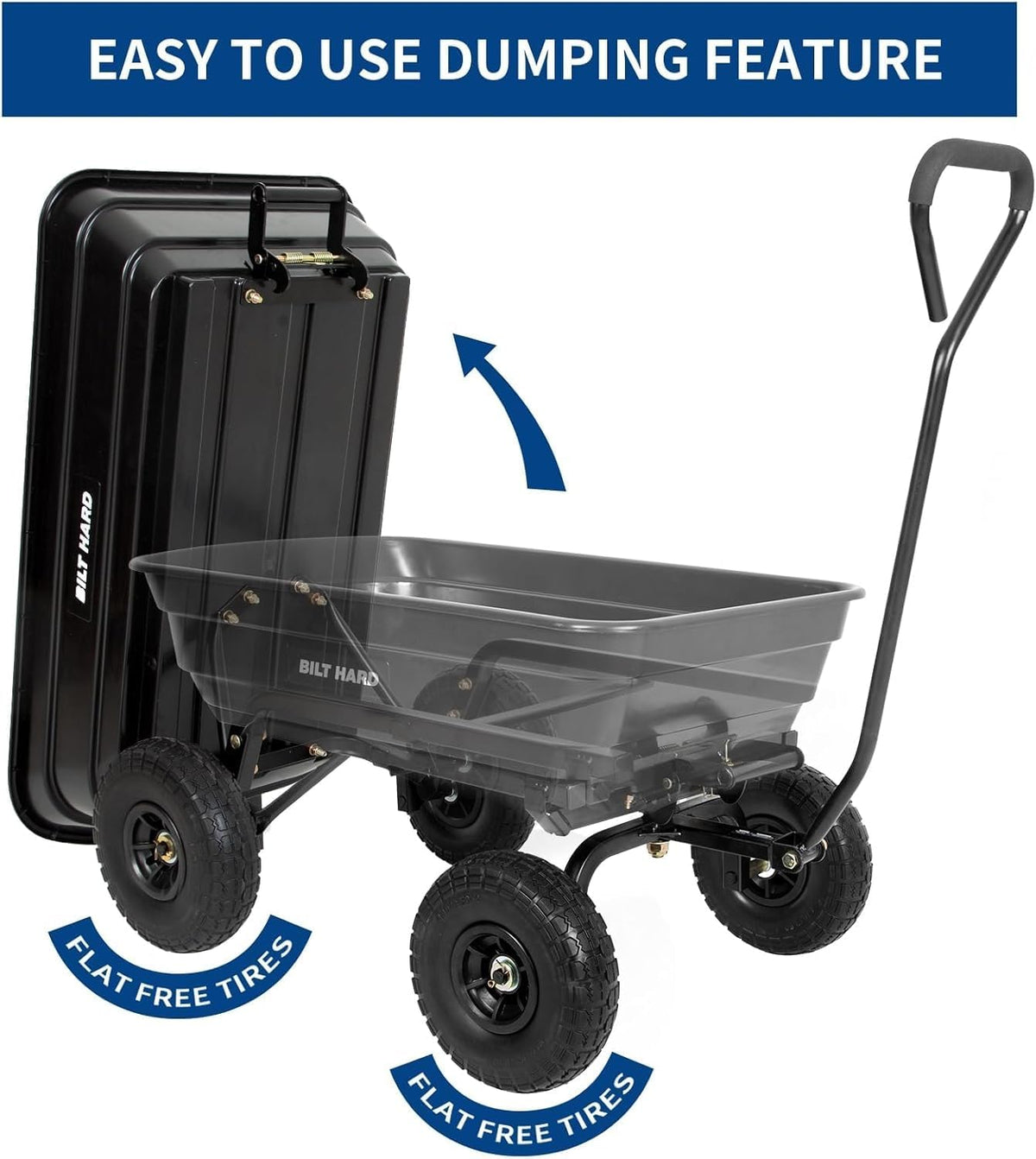 bilt hard 4 cu.ft. 10" no-flat tires poly, close-up detail