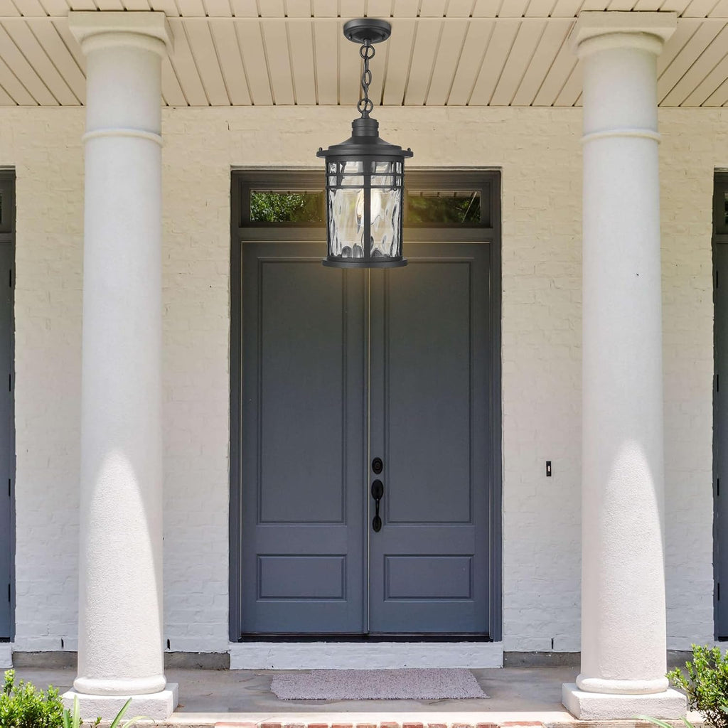 Darkaway Large Outdoor Pendant Lights for Porch, 15inch Outdoor Chandelier Hanging Porch Lights Outside Ceiling Mount Aluminum with Water Ripple Glass for Front Porch Gazebo Patio