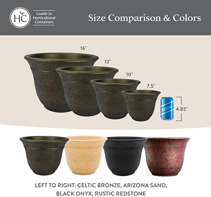 The HC Companies Sierra Round Self-Watering Pot - Lightweight Plastic Planter for Herbs & More - Durable Plant Pots for Indoor Plants & Outdoor Plants (10” Arizona Sand, Pack of 2)