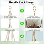 USLAI Macrame Plant Hanger Indoor Outdoor, Fits 4 to 8 Inch Pots, Strong Hanging Planter Holder, Boho Home Decor, 49+72 Inch, Ivory (POTS NOT Included)