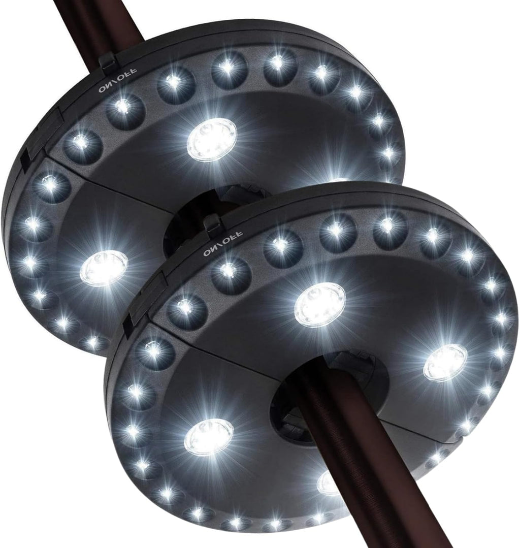 Patio Umbrella Lights Battery Operated (2 Pack), LED Umbrella Pole Light | 3 Brightness Modes Cordless 28 LED Lights for Patio Umbrellas, Camping Tents or Outdoor Use