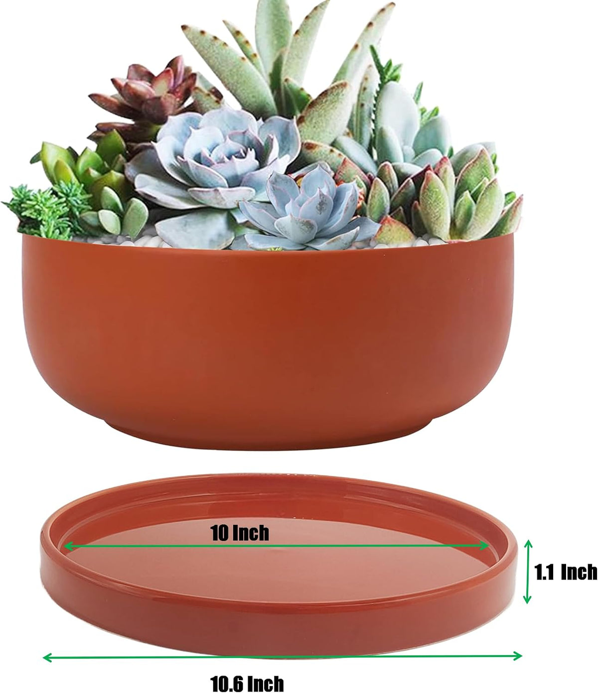 yukfona ceramic plant saucer tray 10 inch red shown in use